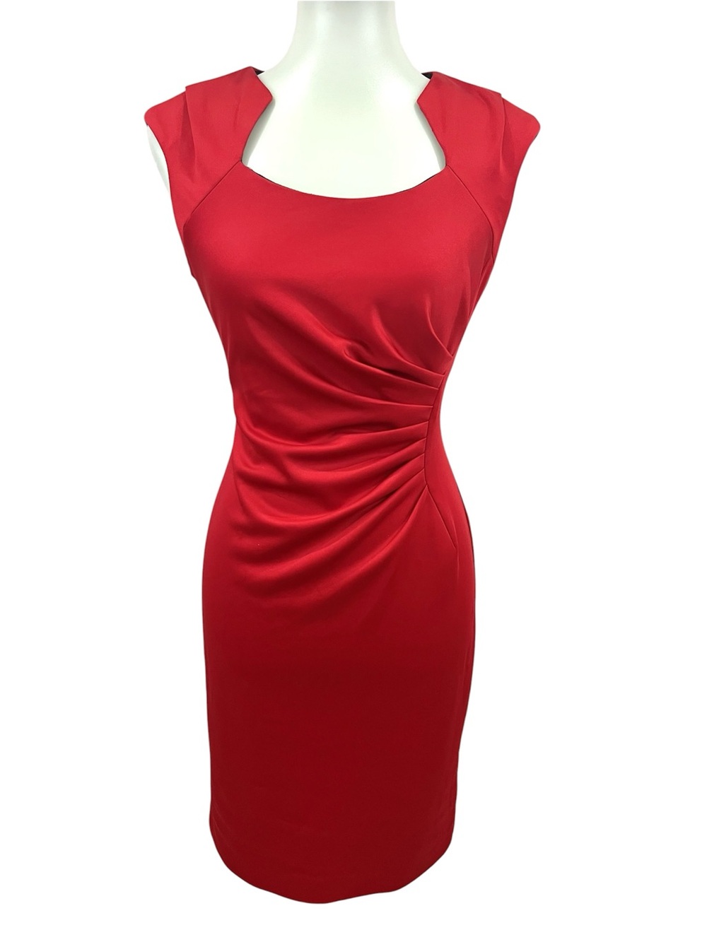 Calvin Klein Cap Sleeve Asymmetrical Ruched Modern Sheath Dress